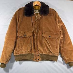 Vintage 70s Gap Corduroy Bomber Jacket with Faux Fur Collar Size XL
